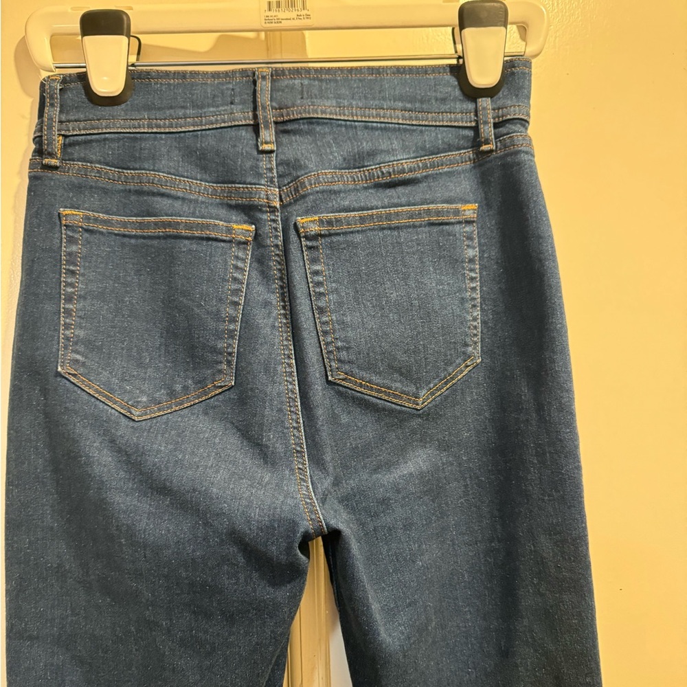 LOFT Blue Wide Leg Jeans Patch Pocket Slim Flare Dark Wash Retro - Picture 6 of 12